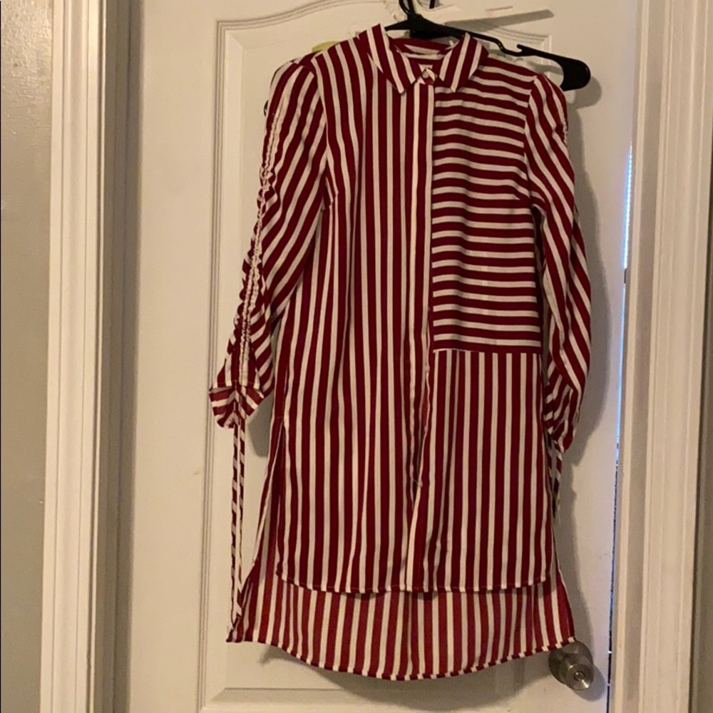 New Red & white striped shirt dress